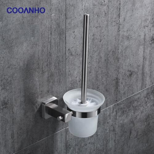 COOANHO Bathroom Toilet Brush Holder Wall-Mounted, 304 Stainless Steel Anti-Rust Cleaning Tools Brushed