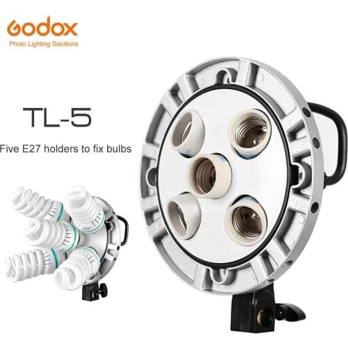 Godox TL-5 Studio E27 5 Socket Bulb Tricolor Light Lamp Multi Holder Speedring,AC Slave Flash Holder