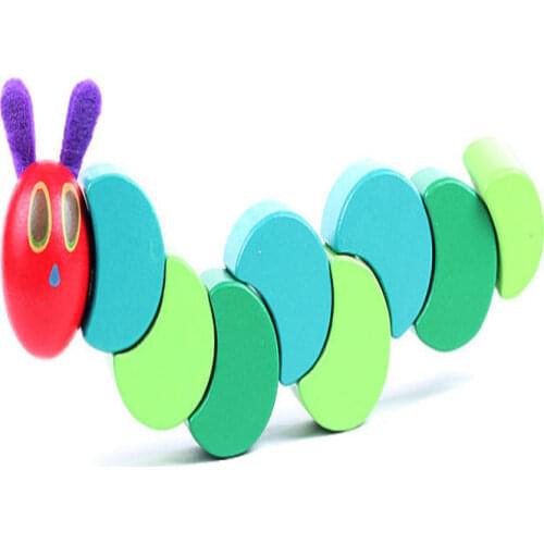 Wooden Block Baby Fingers Flexible Blocks Toy Wood Insects Twist The Very Hungry Caterpillars Children Anime Block Toys