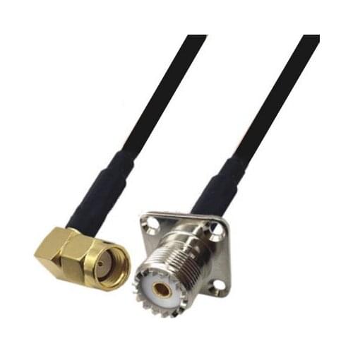 RG58 Cable RP-SMA Male Right Angle to UHF Female 4 Hole Flange Panel Mount Connector WiFi Antenna Extension Pigtail jumper cable
