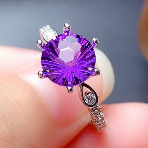KOFSAC Glamorous Crystal Purple Fireworks Cutting Rings Women Jewelry 925 Sterling Silver Round Ring Girl Valentines Day Gifts