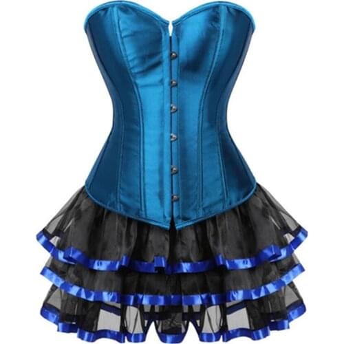 Corset Skirts Tutu Set For Women Party Bustier Overbust Corset Dress Costume Brocade Floral Plus Size Sexy Corselet