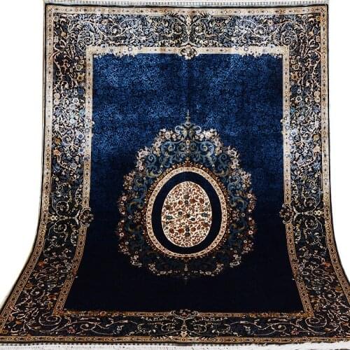 Hot Selling 2018 New Design Blue Silk Rug Hand Made Carpets for Living Room Made in China