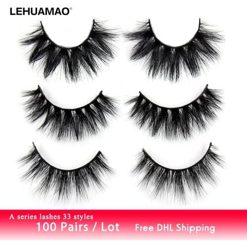 LEHUAMAO 100pairs 3D Mink Eyelashes Mink False Eyelashes Handmade Mink Hair Collection 3D Lashes 34 Style Glitter Packaging