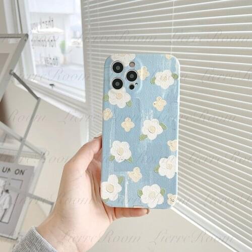 LierreRoom Phone Case For IPhone 12 Pro Max Light Blue Small White Flowers Iphone 11 XS Max Anti-drop Mobile Phone Case 8 Plus