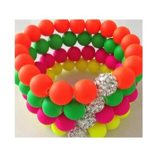 Best Lot 16 Piece/lot ,Each Color 4 Piece, Mix Neon Fluorescence Candy Color Beads Disco Ball Stretch Bracelet crystal