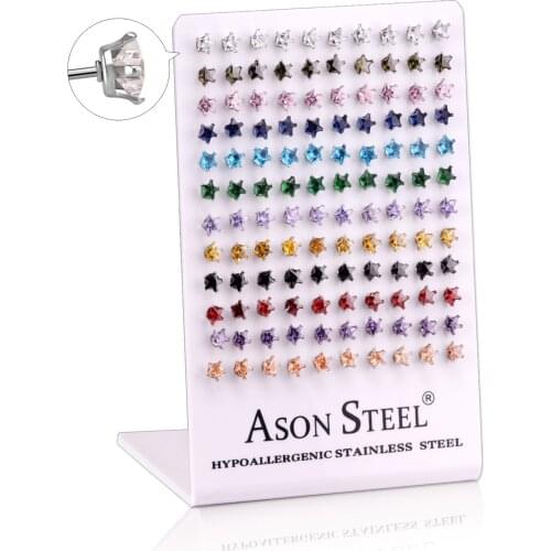 LUXUKISSKIDS Star Zircon 60paris/lot Kids Christmas Stud Earrings For Women Set Stainless Steel Screw Plug Earing brincos