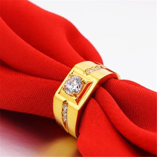 Luxury Atmosphere Gold Color Adjustable Open Crystal Ring Fashion Mens Rings Male Classic Jewelry Accessories