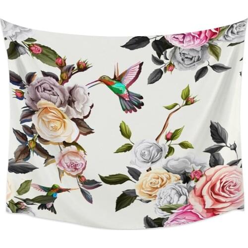 Watercolour Rose Peony Bird Wall Tapestry Home Wall Decor Bedroom Tapestry Tapestry Wall Hanging Yoga Mat Picnic Mat