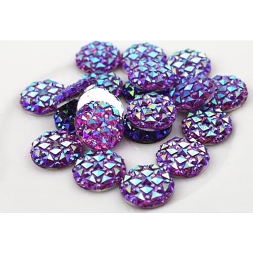 New Fashion 40pcs 12mm Purple AB Color Flat Back Resin Cabochons Cameo G6-25