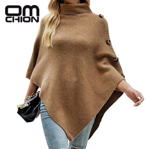 OMCHION Korean Style Poncho 2021 Autumn Shawl Cloak Sweater Coat Solid Color High Neck Knitted Cardigan Women Winter Clothing