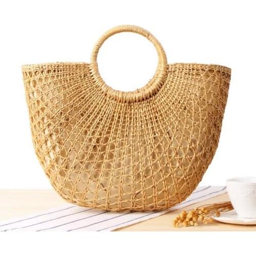 Wholesale Low Price Beach Bag Water Hyacinth Handbag Straw Tote Rattan Bag Fashion Handmade Bamboo Rattan Weave Bag
