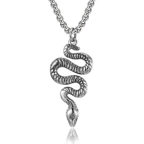 Snake Shaped Unisex Necklace Vintage Silver Color Stainless Steel Punk Necklace for Women Men Hip Hop Jewelry Gift