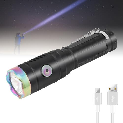 XM-L3 LED 1800LM 5 Modes TypeC USB Rechargeable LED Flashlight with Stainless Steel Clip Pocket Use 21700 / 18650 Battery Torch