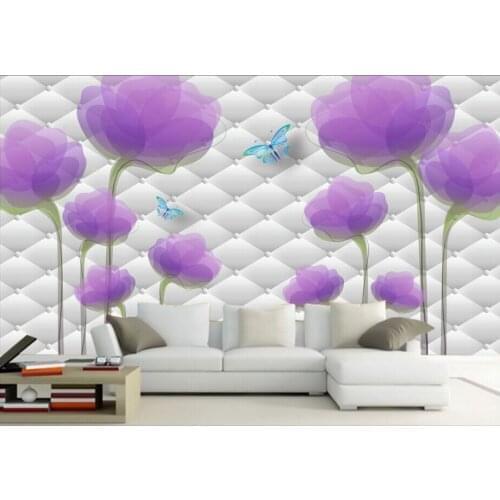 Custom Floral wallpaper murals,Purple tulips,3D photo wallpaper for living room backdrop bedroom hotel embossed Papel DE parede