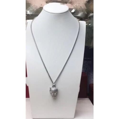 Hot brand party jewelry cubic zirconia panther necklace green eyes leopard head animal pendant sweater chain famous jewelry