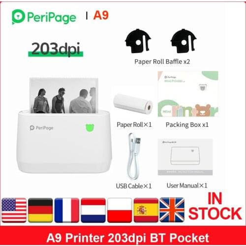 PeriPage A9 Mini Portable Thermal Printer 203dpi BT Pocket Photo Printer Receipt Label Maker Sticker Support 56mm/77mm Paper