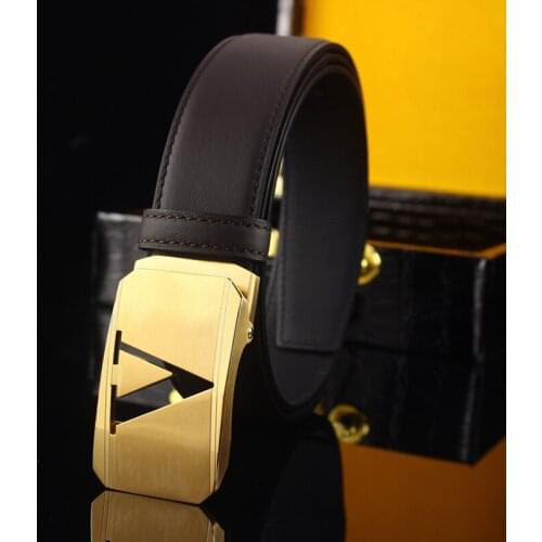 2021 New Letter v Business Mens Belt High Quality leisure stainless steel Buckle Fashion Luxury cowhide leather Belt for men