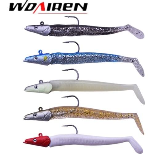 5pcs/lot 11.5cm 22g Fishing Lures Sinking Pencil Shaped Jig Fish Head Fishing Soft Lure Artificial Bait With Hooks 5 color jig