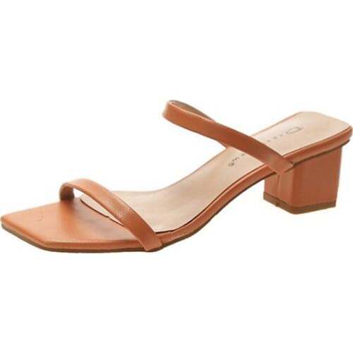 New Fashion Women Sandals Summer Simple Thick Heel Slippers Square Open Toe Slides Party Shoes Female Outdoor Open Toe Slides