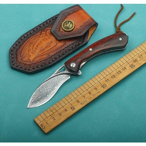 VG10 Damascus steel folding knife outdoor camping portable dog leg pocket knife EDC field tactics self-defense sharp knife