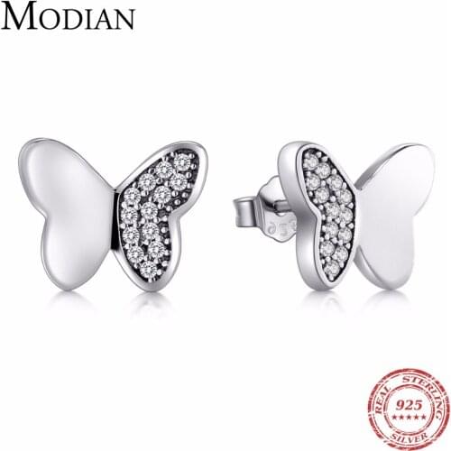 Instagram Style Real 925 Sterling Silver Vintage Cubic Zirconia Butterfly Stud Earrings Fashion Elegant Jewelry For Women Gift