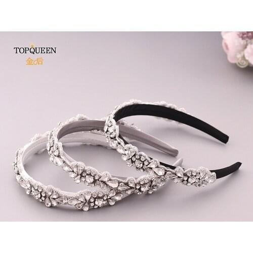 TOPQUEEN S235-FG Luxury Wedding Rhinestone Hair Accessories Bridal Tiara Headpieces Silver Diamond Headband Baroque Headband