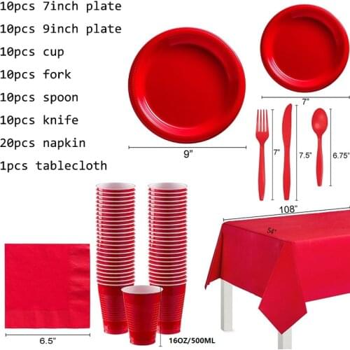 Red party 40pc, 50pc, 81pc disposable plastic tableware set birthday party decoration baby shower christmas wedding party