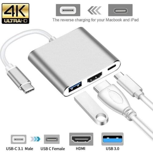 SeynLi Type-c HUB USB C To HDmi-compatible 3 IN 1 Converter Head 4K HDMI USB 3.0 PD Fast Charging Smart Adapter For MacBook