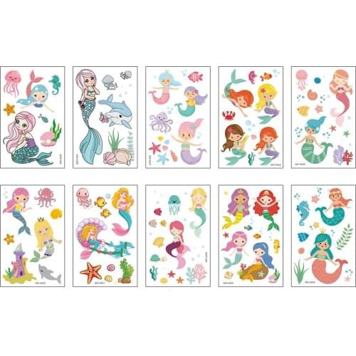 10 Set Mermaid Princess Temporary Tattoo,Tattoo Stickers for Children Girls Birthday Mermaid Party Favors