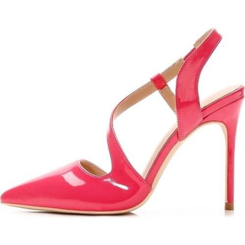Free shipping fashion women Pumps lady neon Fuchsia s-strappy Pointy toe high heels shoes size33-43 10cm 8cm Stiletto bride