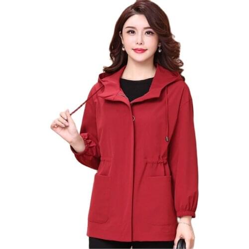 2021 New Spring Autumn Trench Coat Women Korean Middle-aged Large Size 5XL Loose Casual All-Match Hoodied Windbreaker Female