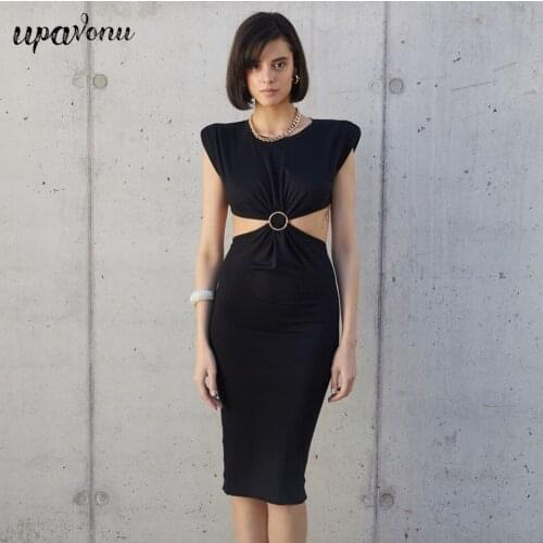 Free Shipping 2021 New Women Summer Dress Black Sexy O-neck Sleeveless Hollow Bodycon Dress Club Night Party Knee-Length Vestido