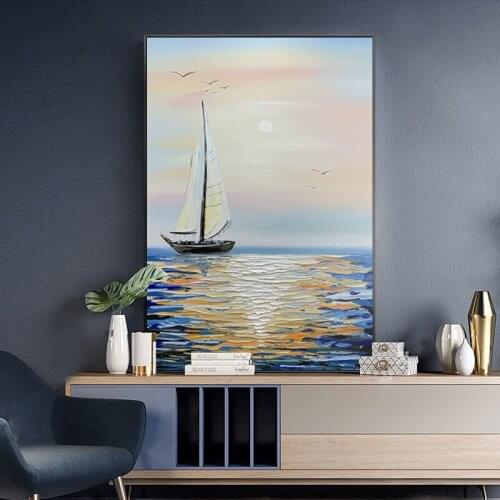 100% of modern hand-painted all plain canvas painting plain sailing, apply to the sitting room wall art household adornment pict