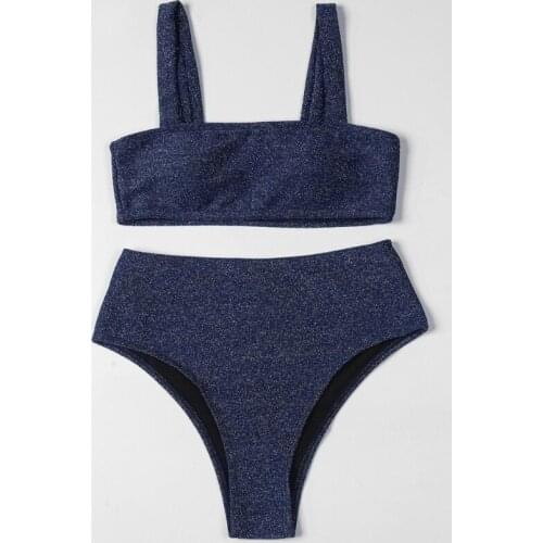 2021 New Solid Color Shiny Bikini Sexy High Waist Bikini Suit Sports Swimsuit Swimming Beach Bathing Outfit Biquini