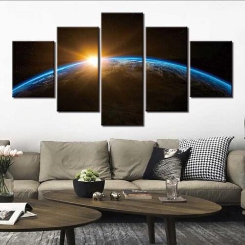 5 Panels Space Universe earth light painting 5pcs canvas art painting wall art