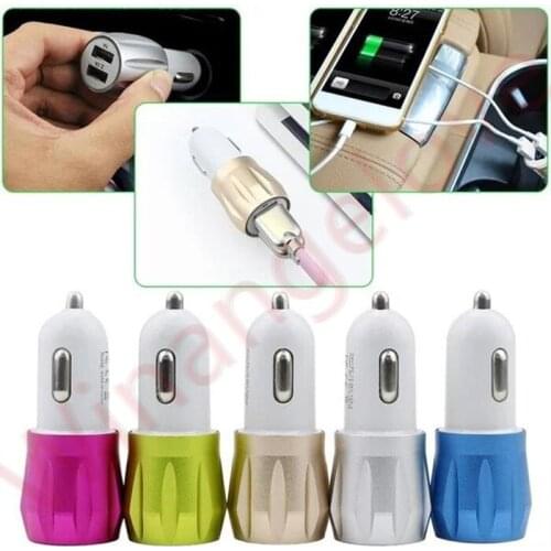 200pcs Aluminium Alloy Car Charger Dual usb ports 2.1A+1A Usb car charger adapter for iphone x 8 7 for samsung s9 s8