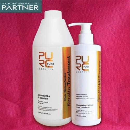 PURC Formaldehyde Free Brazilian Keratin Straightening Hair Treatment 1000ml And Purifying Shampoo 300ml Hair Care Set