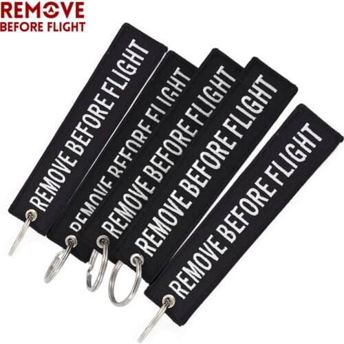 Remove Before Flight 5 PCS Black Keychain Hand Bag Pendant trendy Embroidery Chains key Label For Popular Creative Car Keyrings