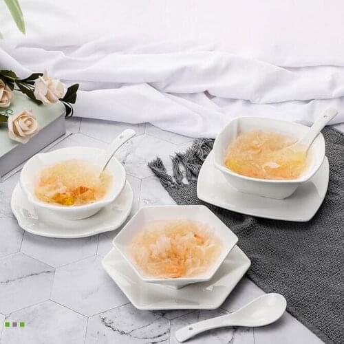 Household porridge bowl dessert shop bowl breakfast bowl with saucer spoon commercial Hong Kong style ceramic bowl CN(Origin)