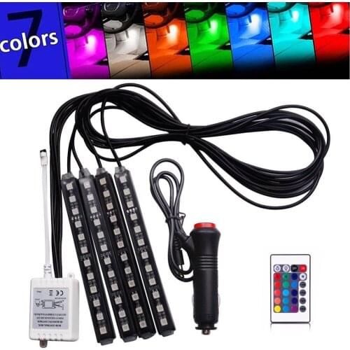 RGB 4pcs/set 12LED Car Interior Atmosphere Neon Light Strip Wireless Remote Control