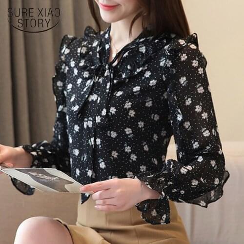Elegant Bow Ruffle Tops Women Blouse Autumn Fashion New Womens Long Sleeve Chiffon Blouses Shirt Blusas Feminias Blouse 10532