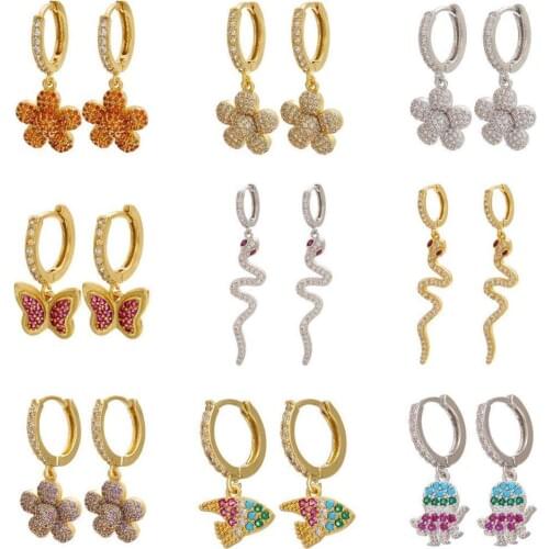 HECHENG ,1Pair ,Small Hoop Earrings ,Wholesale, Rainbow CZ Jewelry ,Gold Color ,Star,Moon,Accessries for Women