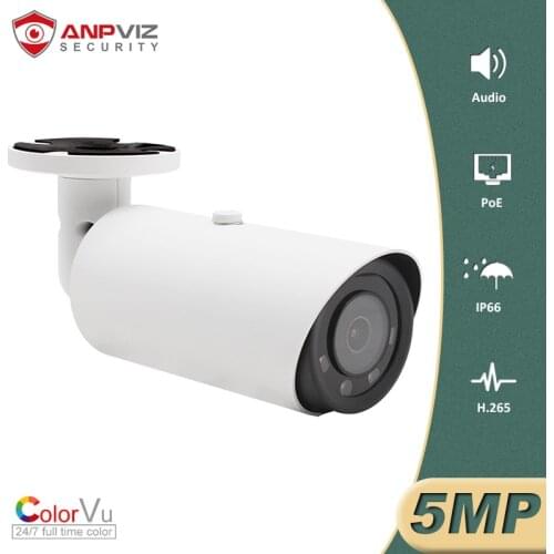 Anpviz 5MP Starlight POE IP Camera Bullet Super Colorful Security Camera Built-in Microphone Audio IP66 Onvif IR 30m