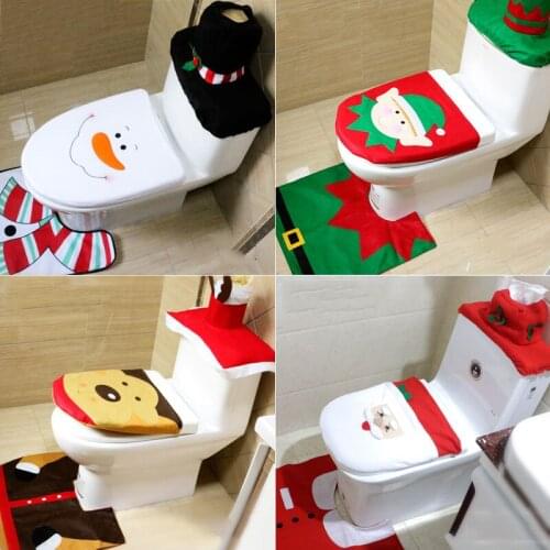 3pcs Fancy Santa Claus Rug Seat Bathroom Set Contour Rug Christmas Decoration Navidad Xmas Party Supplies New Year Decoration