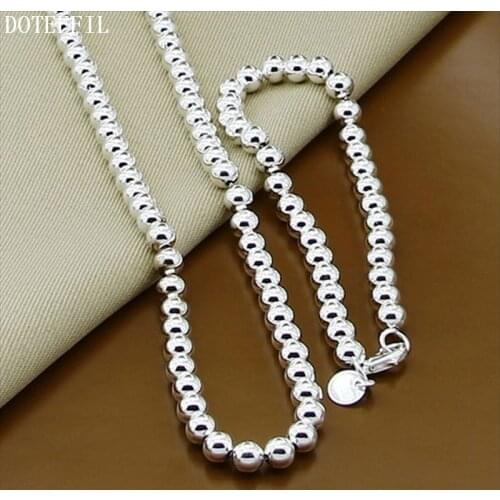 DOTEFFIL 925 Sterling Silver 6mm Hollow Bead Ball Bracelet Necklace Set For Woman Wedding Engagement Charm Jewelry