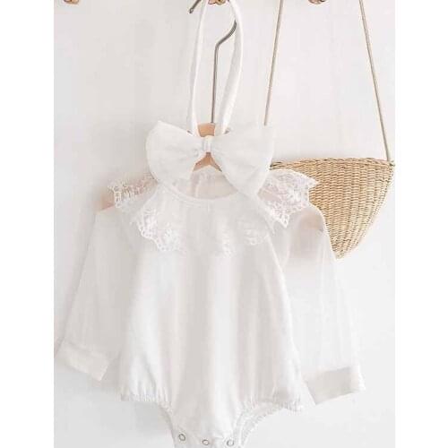 Summer Newborn Clothes Korean style Baby Girls clothes Mesh Long sleeve Transparent Cotton Baby Lace Collarr Baby Girls Bodysuit