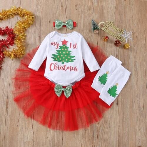 Ma&Baby 0-24M My 1st Christmas Baby Girls Clothes Set Newborn Infant Girl Letter Romper Bow Tutu Skirts Xmas Outfits