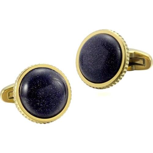 Natural Night starry sky stone Casting Serrated stainless steel 18K Gold Plating cufflinks for Tuxedo Business Formal Shirt