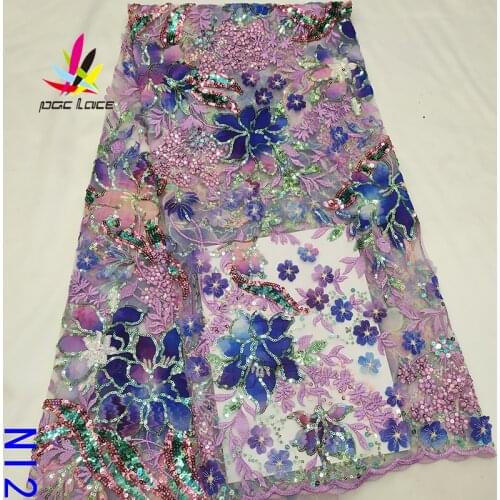 Nigerian Sequins Lace Fabrics French Mesh Lace African Purple Pink Fabric Lace with Sequins for Women Wedding Party Dress
